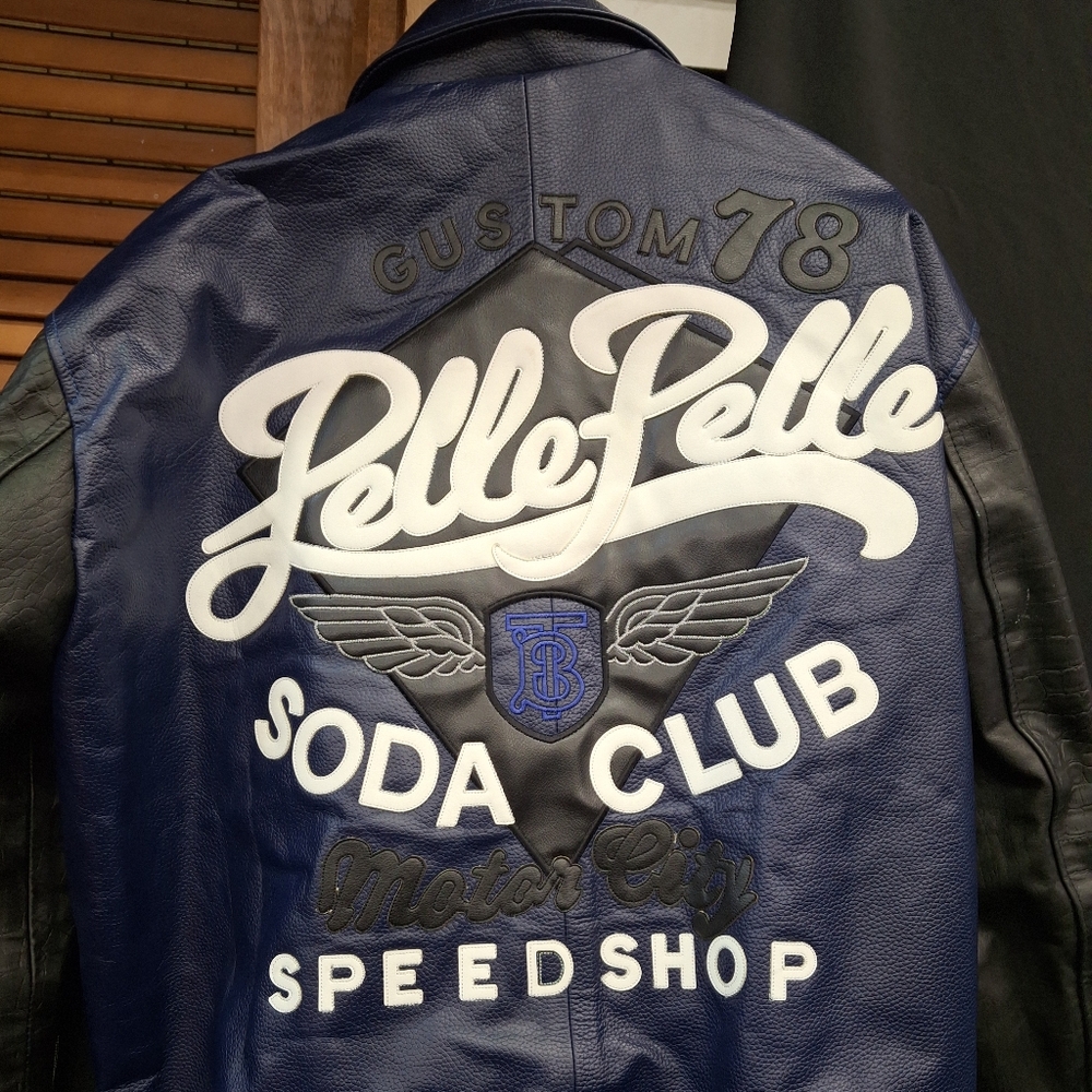 Pelle pelle biker jacker deep blue, motor city speedshop sized 5xl, runs small